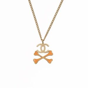 CHANEL 03P 2003 Crossbone Coco Mark Necklace Gold